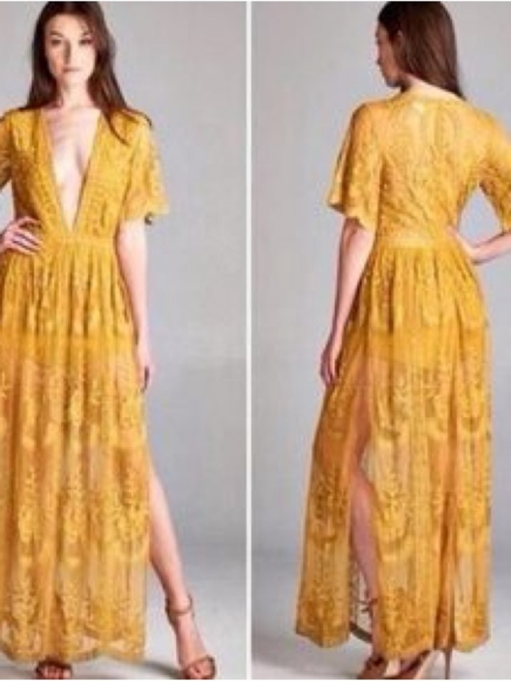 Honey Punch Embroidered Lace Maxi Dress/Romper size S
